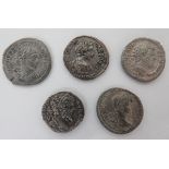 Five Silver Roman Coins consisting Elagabalus AD 218-222. Reverse with Victory ... Seberus Alexander