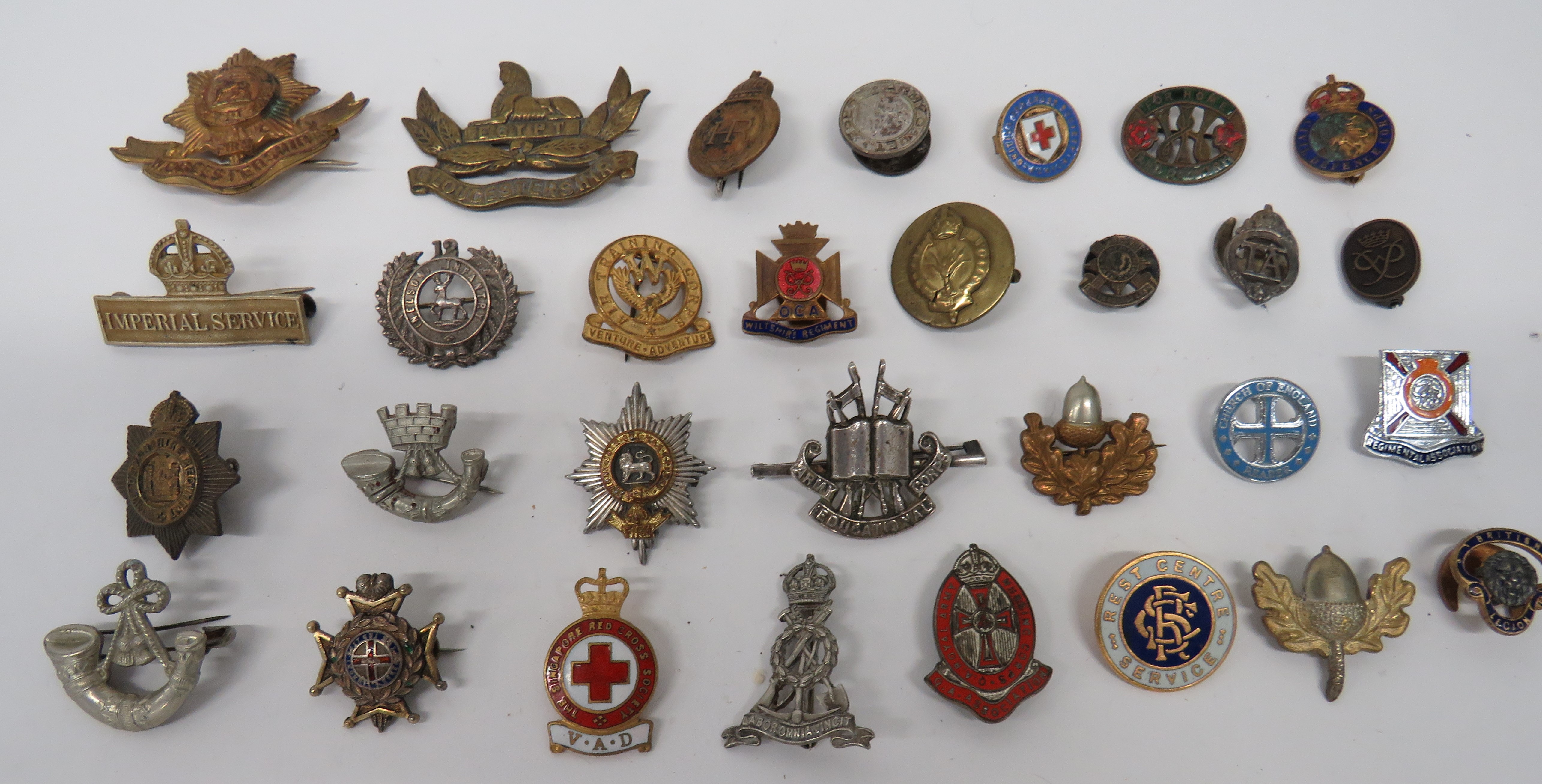 Selection of Various Lapel Badges including white metal, KC Imperial Service ... Darkened