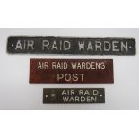 Three Various Air Raid Warden Door Signs