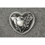 A Georg Jensen silver brooch designed by Arno Malinowski, model No. 239, 1933-1944, heart shaped,