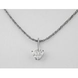 A diamond heart pendant necklace on an 18ct white gold chain, the diamond of good clarity and cut,