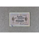 BRITISH BANKNOTE - STATES OF GUERNSEY - German Occupation, German Occupation Sixpence dated 1st