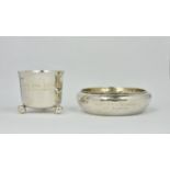 A Continental planished silver christening dish and cup, probably Norwegian, first quarter 20th