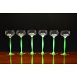 A set of six German Art Nouveau (Jugendstil) uranium stem hock glasses in the manner of