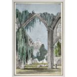 English School (late 18th century), "Tintern Abbey looking towards the Entrance" pen & ink and