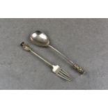 A Victorian silver apostle fork and spoon, Robert Williams & Sons, Exeter, 1847, the spoon, 7
