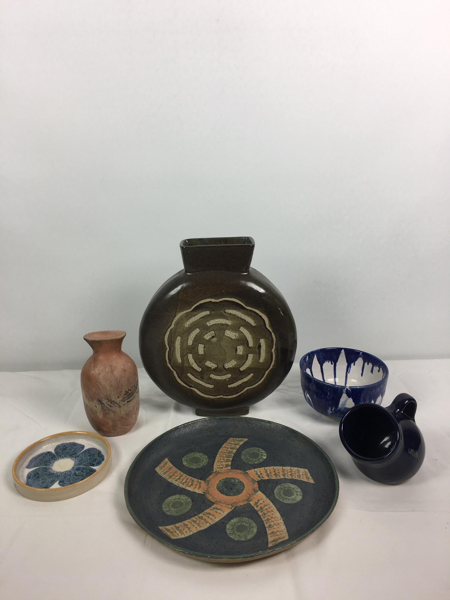 A collection of David Richards Guernsey Pottery, comprising a moon flask style vase with tapering - Image 2 of 15