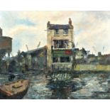 Kay Robson (British, 20th century), "Prospect of Whitby", on the Thames at Wapping, London oil on