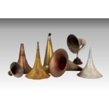 A small collection of various gramophone and phonograph horns for restoration, to include large