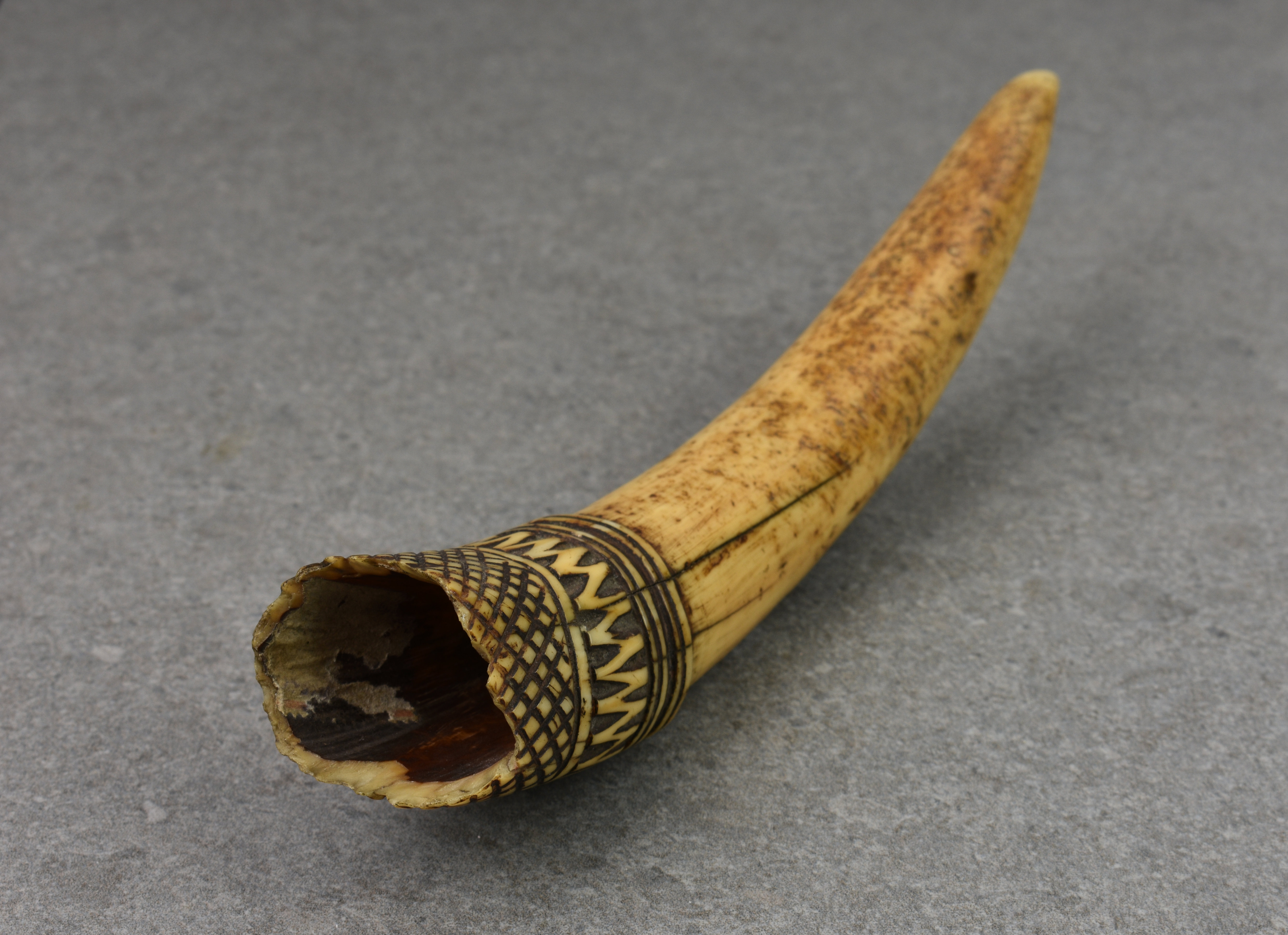 A 19th century or earlier carved African tribal tusk ornament, probably used hanging from a - Image 3 of 3