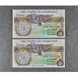 BRITISH BANKNOTES - The States of Guernsey - Five Pounds - consecutive pair, c. 1989-90, Signatory