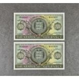 BRITISH BANKNOTES - The States of Guernsey - One Pound - consecutive pair, c. 1973, Signatory C.