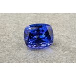 A 17.21ct loose tanzanite stone, the stone itself a cushion cut, in a vibrant and deep blue with