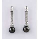 A pair of Na Hoku cubic zirconia and black pearl drop earrings, the cubic zirconium contained within