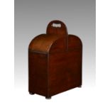 An unusual George III mahogany bottle or decanter carrier, late 18th century, of arched form with