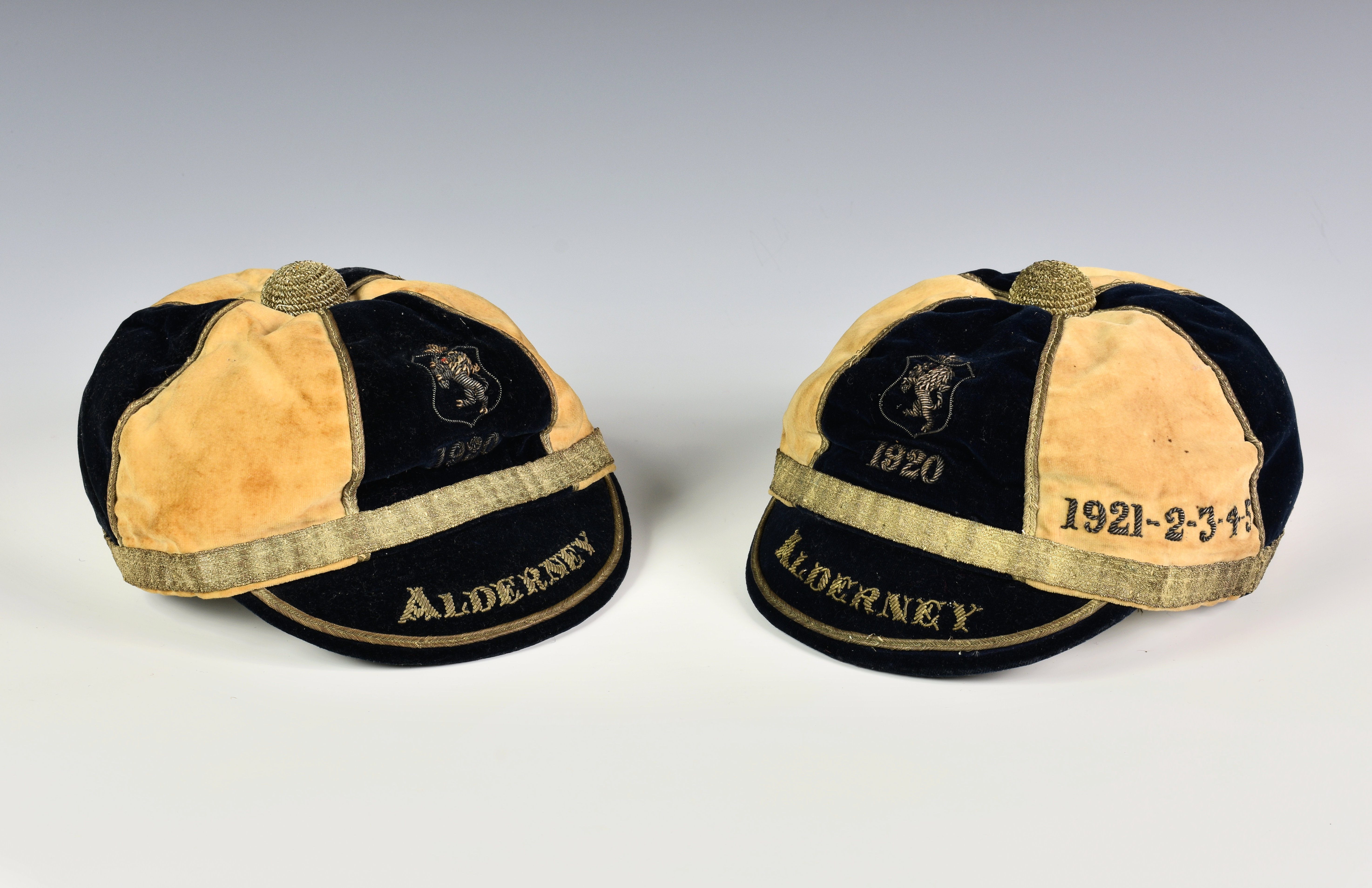 Two extremely rare 1920 ' ALDERNEY ' Muratti caps - Channel Islands football interest - Centenary