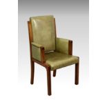 A mid-century walnut and leather library or desk chair, the rectangular back, upright enclosed