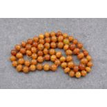 A butterscotch amber necklace, the 68 graduated beads from 5mm. to 8mm. diameter, 29in. long, weight