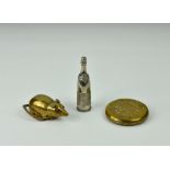 Three Victorian novelty vesta cases, comprising of a brass mouse with red glass eyes, leather tail