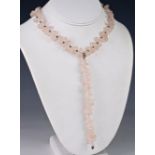 Rose quartz necklace, Briolette cut rose quartz stones interspersed with round, sterling silver