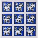Richard Scott (South African, b.1968), "Nine Blue Cats" oil with impasto on canvas, signed 'richard'