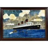 A rare tinsel painting of ' Queen Mary Ocean Liner ' - Channel Islands Occupation interest,