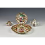 A Chinese export porcelain European subject saucer dish, late 18th century, painted with a