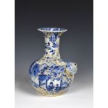 A Chinese blue and white porcelain kendi, probably 18th century, the globular body rising from a