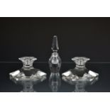 A pair of Val St. Lambert crystal glass candlesticks, of octagonal form, etched mark to base, 2½