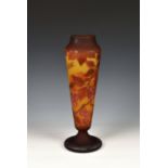 A Gallé style cameo vase, of tall everted cylindrical tapering form, raised on circular foot