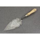 A fine George V silver presentation trowel with bone handle - inscription reads ' The Victory Park