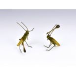 Rare novelty cold painted bronze grasshoppers playing tennis, Austrian, late 19th century, the