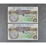 BRITISH BANKNOTES - The States of Guernsey - Five Pounds - consecutive pair, c. 1989, Signatory W.