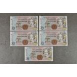 BRITISH BANKNOTES - The States of Guernsey - Five Pounds - Five consecutive, c. 1996, Signatory D.