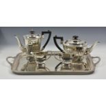 An Elizabeth II silver four piece tea and coffee service with matching tray, EHP co Ltd,