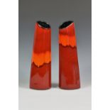 A pair of vintage retro Poole Pottery flame glazed vases, by Nicola Massarella, of elongated tear