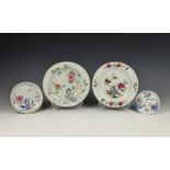Four pieces of Chinese export porcelain, late 18th century, painted in the famille rose palette with