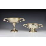 Two George V silver trophy cups, George Nathan & Ridley Hayes, Birmingham, 1913, having twin