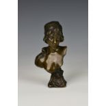 Emmanuel Villanis (French, 1854-1914), an Art Nouveau patinated bronze of a young girl wearing a