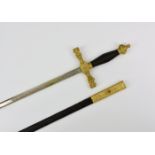 A decorative Spanish sword, the 74cm. blade, part chased and engraved with foliate and scroll