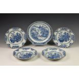 A set of four Chinese export porcelain blue and white soup bowls, late 18th century, octagonal form,