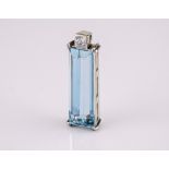 An 18ct white gold, aquamarine and diamond pendant, the baguette cut aquamarine measuring 24mm x 7mm