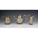 A Victorian silver three piece tea service - overstamped by J. Le Gallais of Jersey, hallmarked with