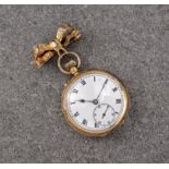 An 18ct gold fob wound open face fob watch, early 20th century, with gilt three-quarter plate