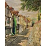 Paul Lucien Maze (French, 1887-1979), East Sussex village street scene pastel on tinted paper,