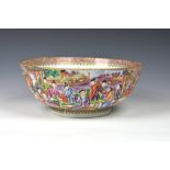 A good Chinese porcelain Mandarin punch bowl, Qianlong period (1736-1795), painted with figures in