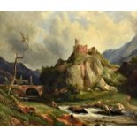 Scottish School, mid 19th century, Landscape with Bridge and Castle oil on canvas 15 x 19in. (38.5 x