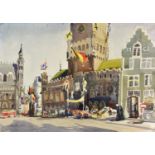 Cecile Ryden Johnson AWS (American, 1916-2010), "Bruges Banners" watercolour on Whatman board,