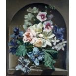 Bennett Oates (British, 1928-2009), "Flowers in the Alcove" oil on panel, signed lower centre and
