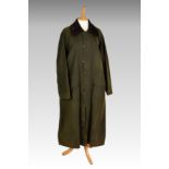 A vintage Barbour Classic Burghley green wax A845 jacket, together with a womens long trench coat,